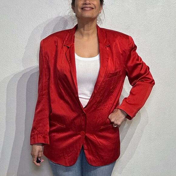 DKNY Jackets & Blazers - DKNY Red Silk Vintage Blazer Sz 10